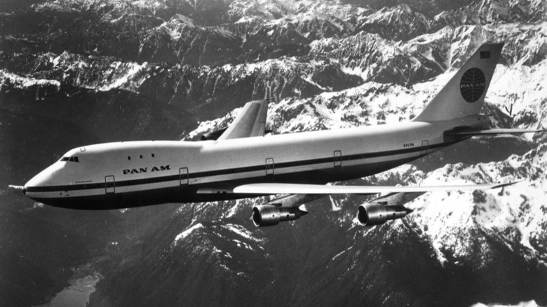 Pan Am 747 over mountains