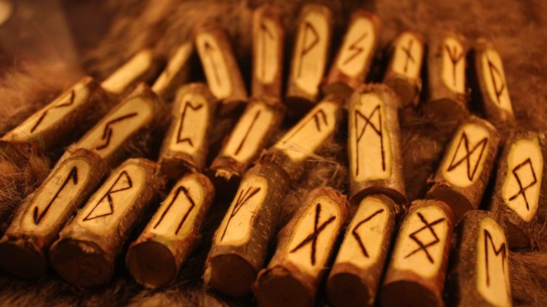 Viking runes carved in wood