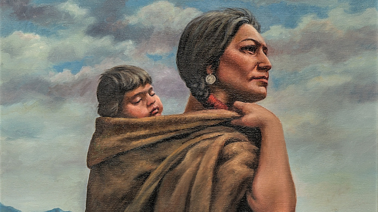 Sacagawea with son