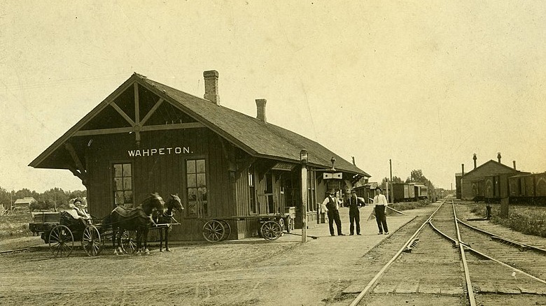Northern Pacific Railroad Depot building next to tracks