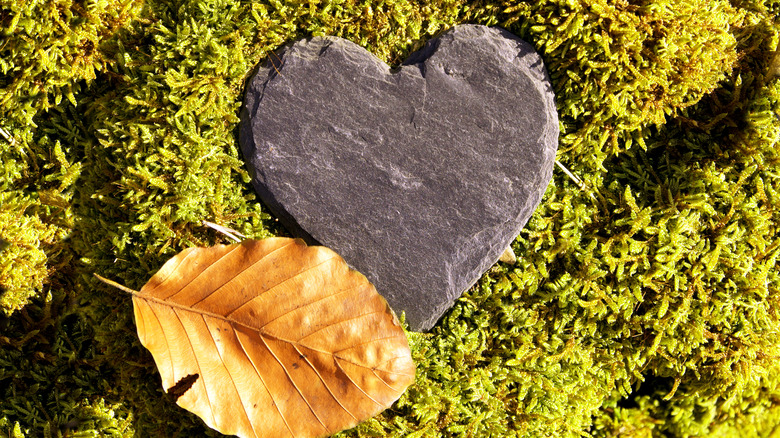 stone heart on grass