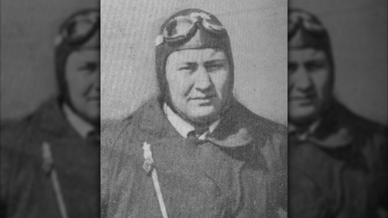 Vittorio Mussolini wearing pilot goggles