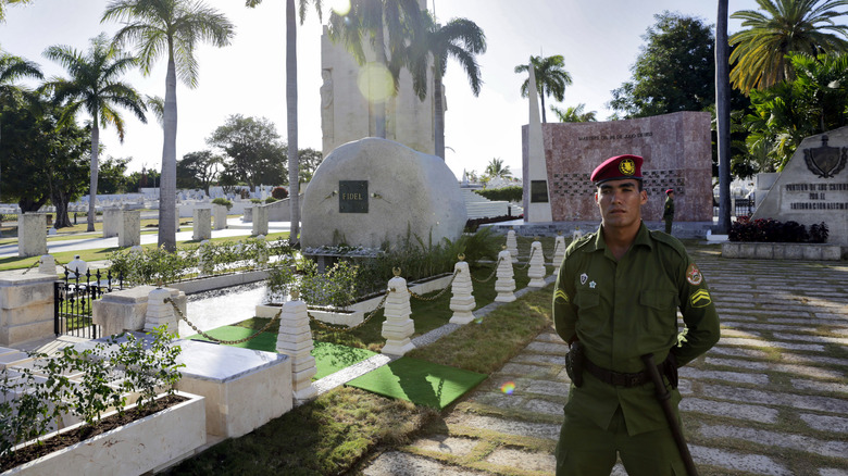 Guard at grave of Fidel Castro