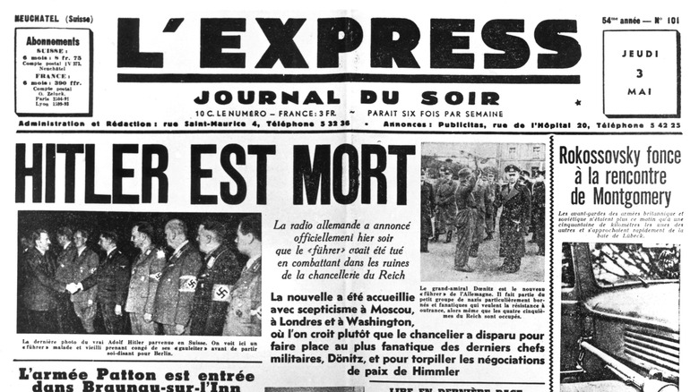 French newspaper announcing Hitler's death