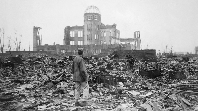 Man observes atomic ruins