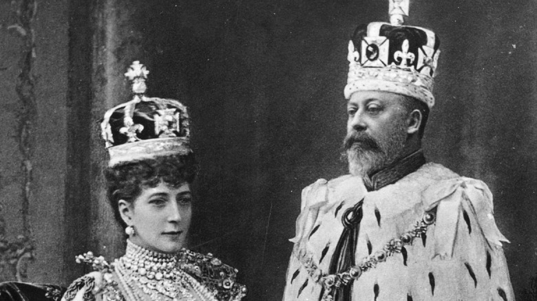 Edward VII and Queen Alexandra in coronation robes and crowns