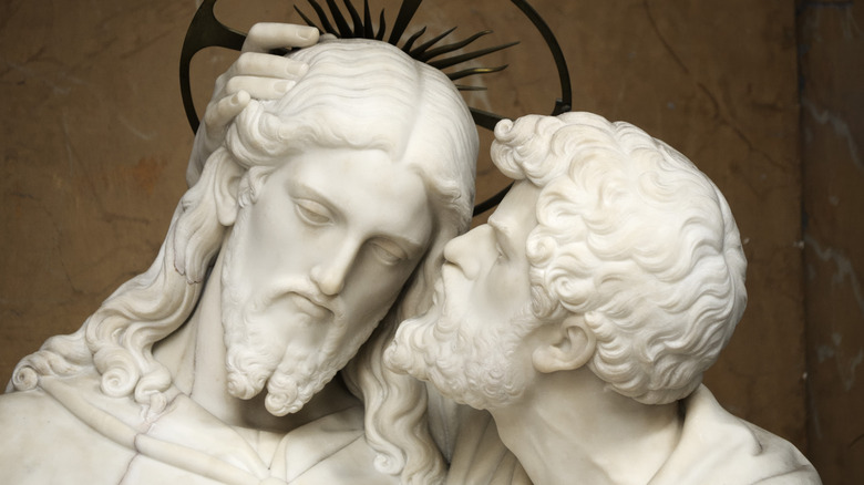Marble statue of Judas kissing Jesus