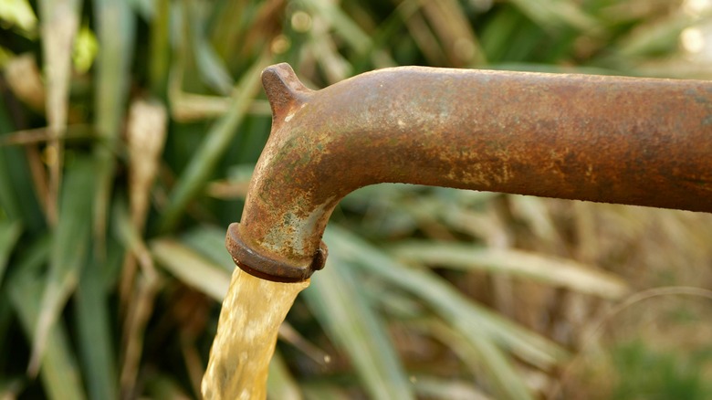 Contaminated water pouring from spout