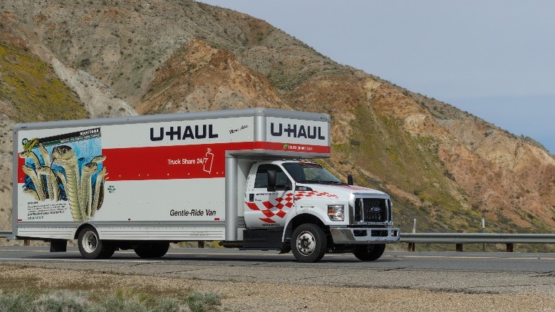 U-Haul truck driving in the desert