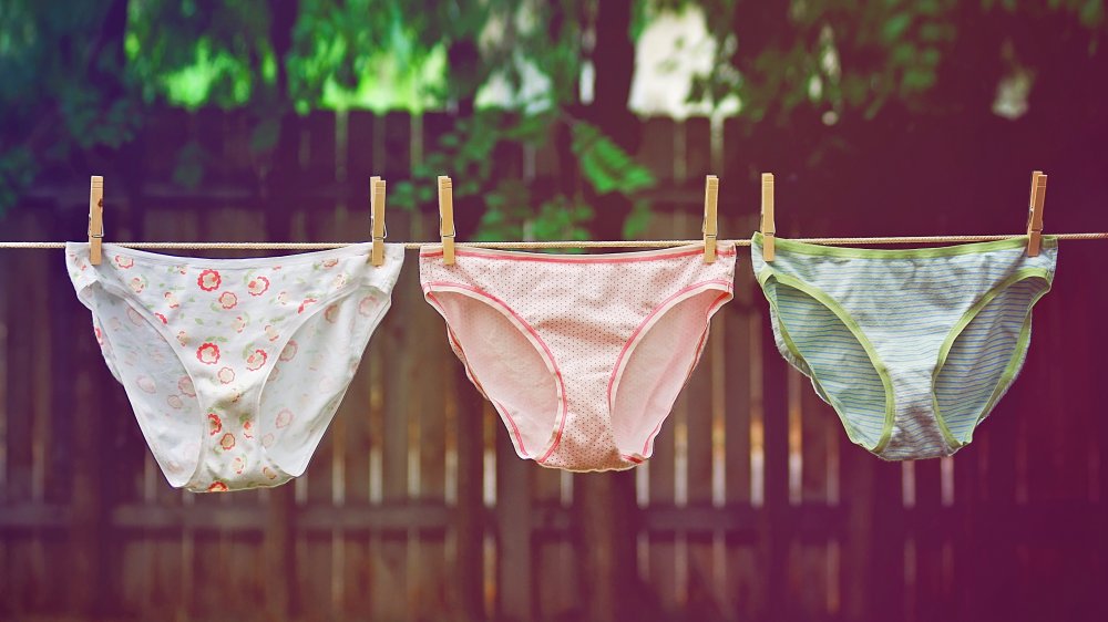 Women's underwear on a clothing line