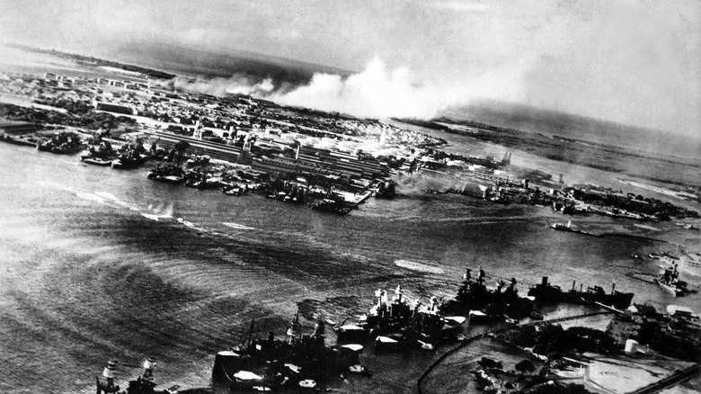 Pearl Harbor smoldering during attack