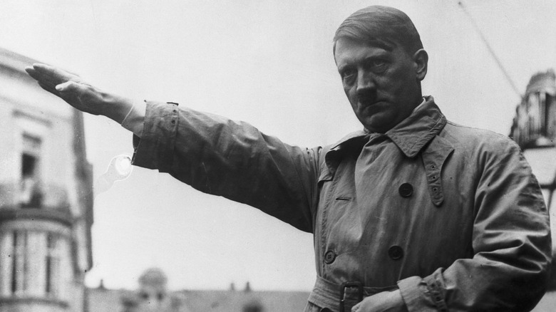 Hitler saluting crowd