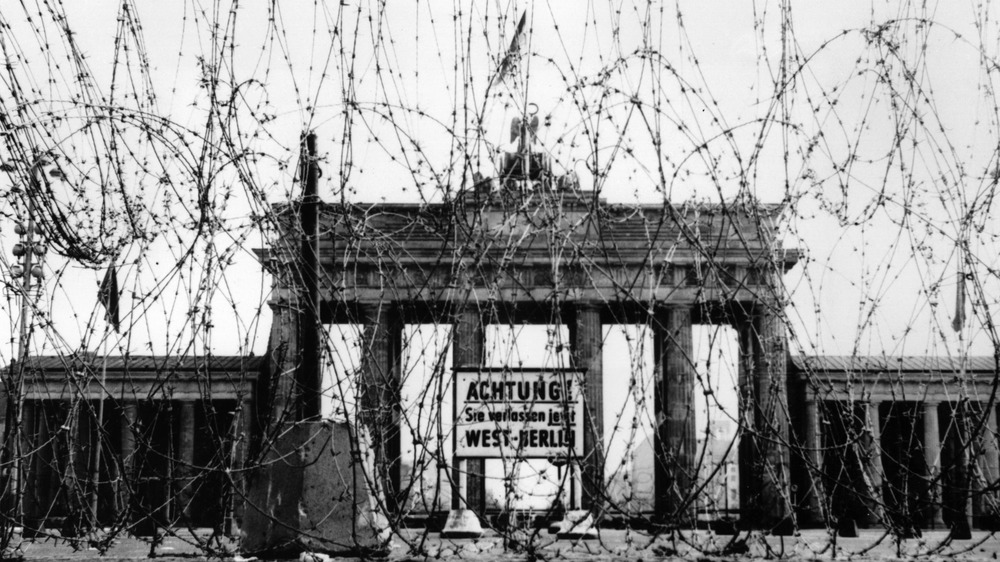 Barbed wire in front of the Brandenburg Gate in Berlin