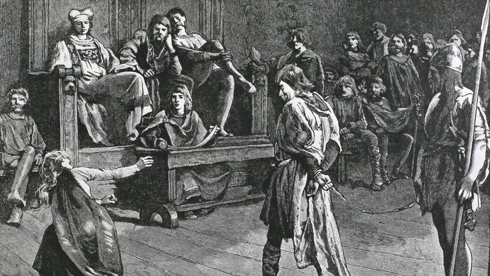 illustration of a man on trial