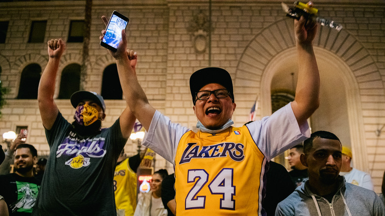 Fans celebrate the Lakers championship in October 2020