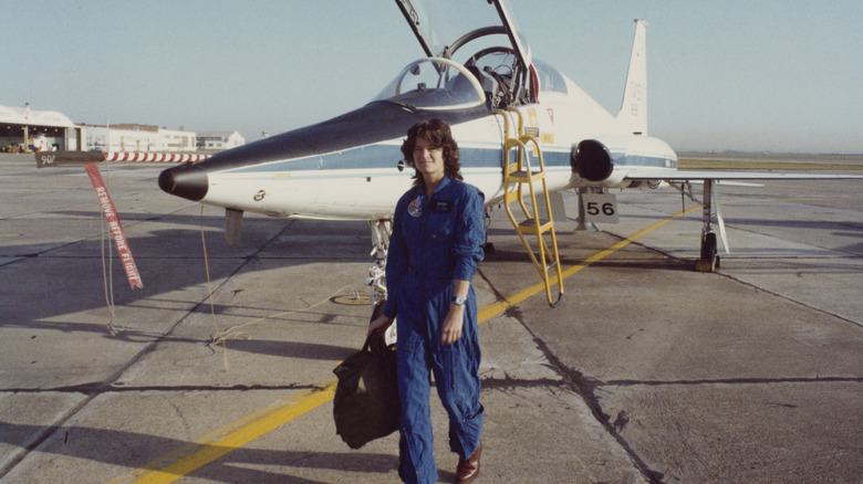 Sally Ride with training aircraft