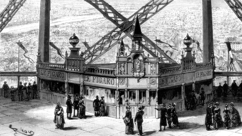pavilion of Le Figaro, on the second story of the Eiffel Tower, Paris, 1889