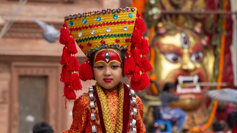 A Portrait of a little girls dress like a living goddess Kumari