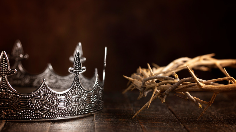 silver crown and crown of thorns