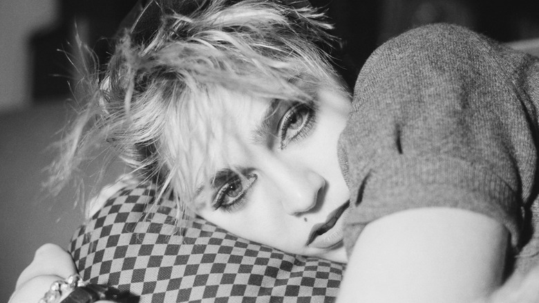madonna lying on checked pillow 1982