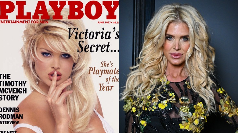 Playboy June 1997 cover, Victoria Silvstedt posing black background