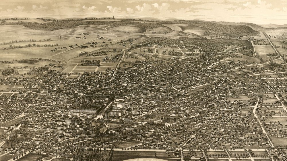 Perspective map of Saratoga Springs from 1888 by L.R. Burleigh