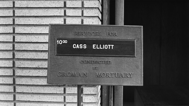 Sign for Cass Elliot's funeral