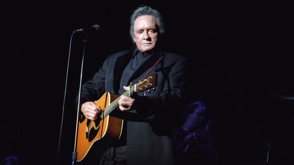 Johnny Cash pictured at a gig