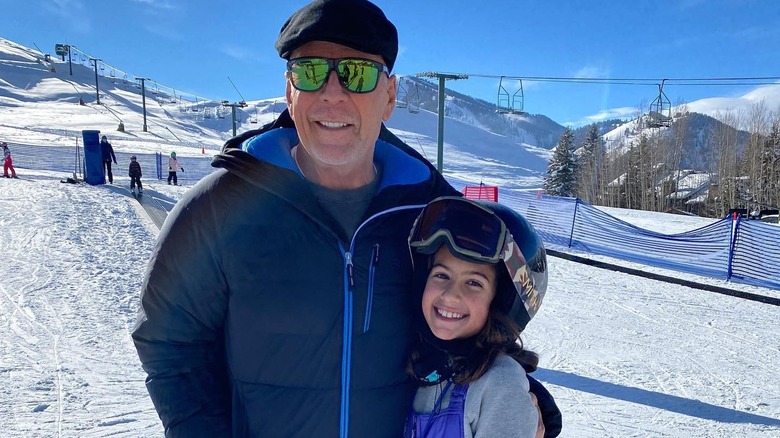 Bruce Willis skis with Mabel