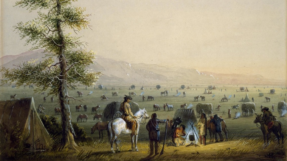 painting of wagon train camp 