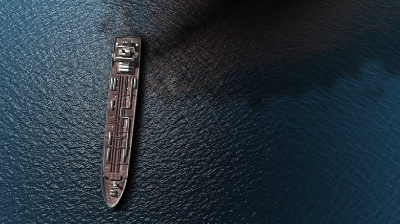 Aerial view of an abandoned ship