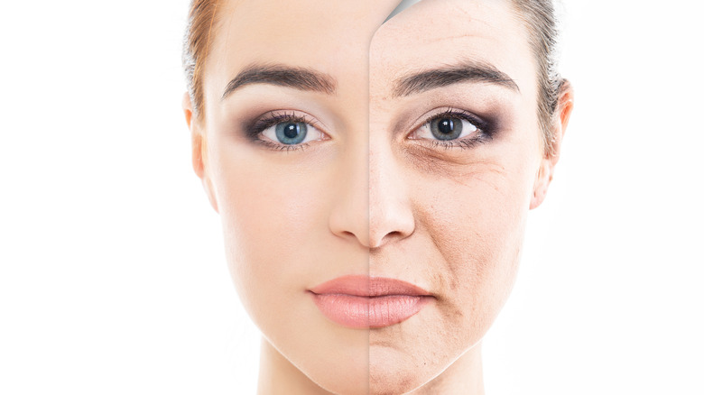 premature aging process woman's face