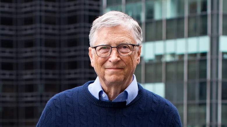 Bill Gates glasses blue sweater