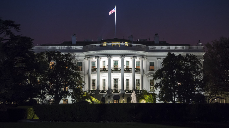 The white house lit up at night