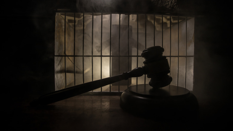 judge's gavel and prison bars