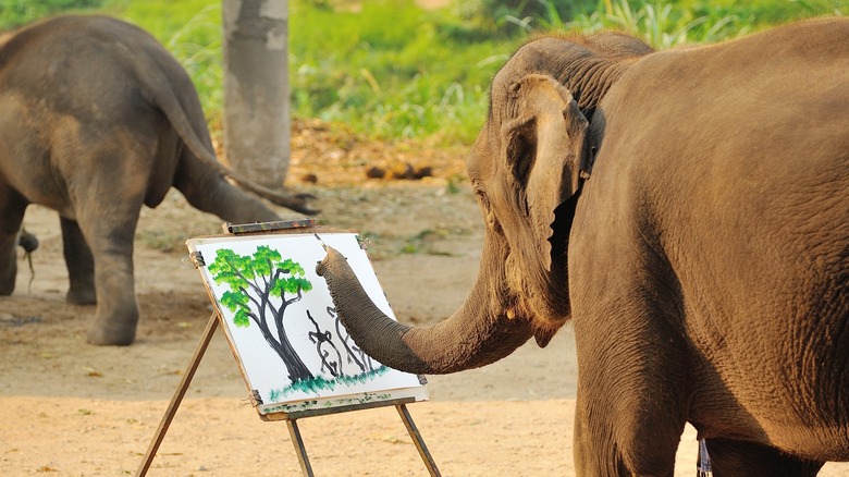 Elephant painting with trunk