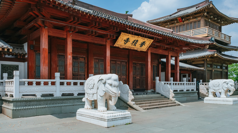 Elephants outside of temple