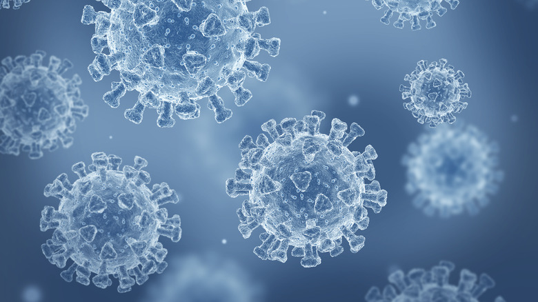 blue background with coronavirus illustration
