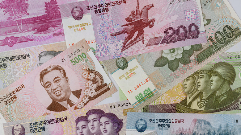 colorful North Korean currency