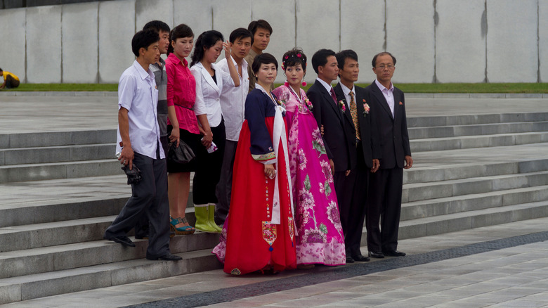 North Korean people posing for photo Pyongyang