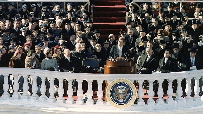 JFK inauguration speech colorized photo