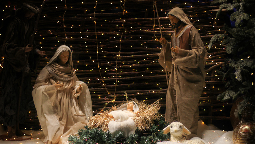 A nativity scene featuring Mary, Joseph, and Jesus