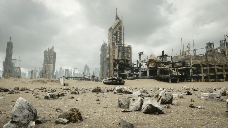 Ruined post-apocalyptic cityscape