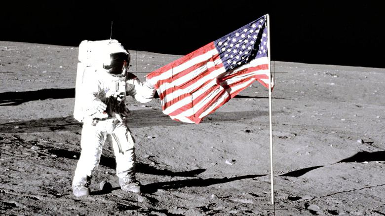 Apollo 11 flag on moon