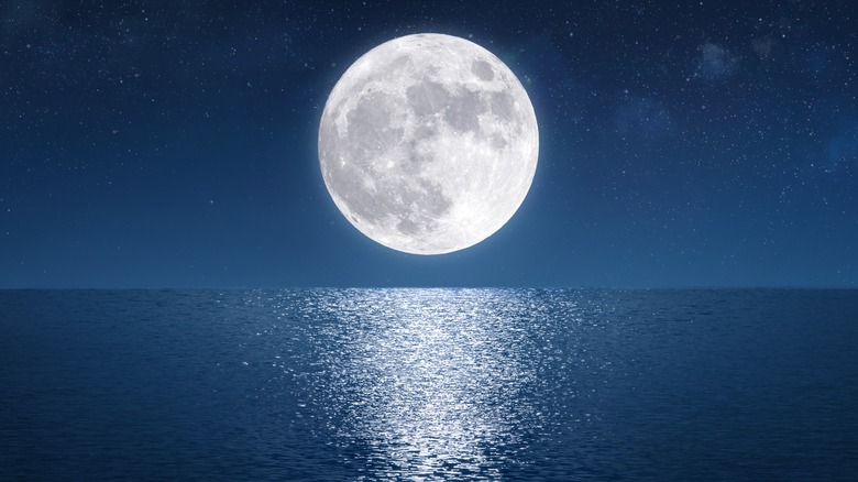 Moon rising over ocean