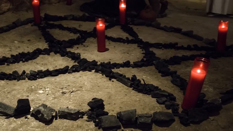 Pentagram altar with candles 