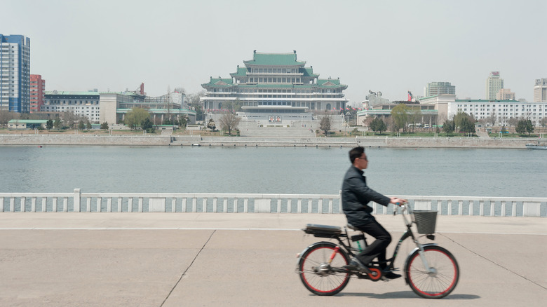man on bicycle in Pyongyang