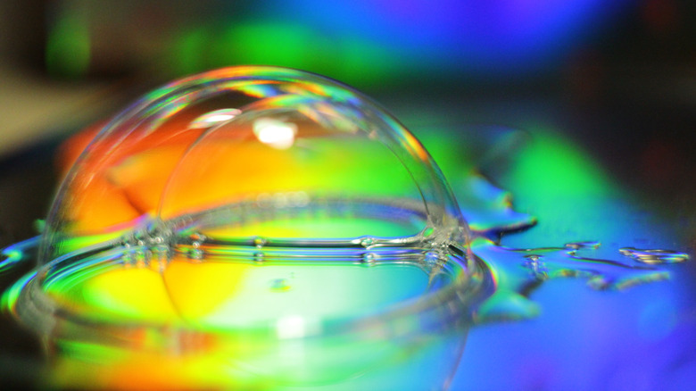 A bubble reflecting various colors