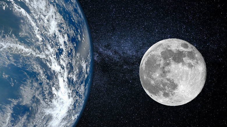 Earth and moon in space