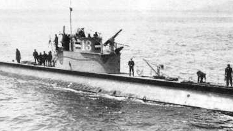 O-13 submarine at sea with men on deck